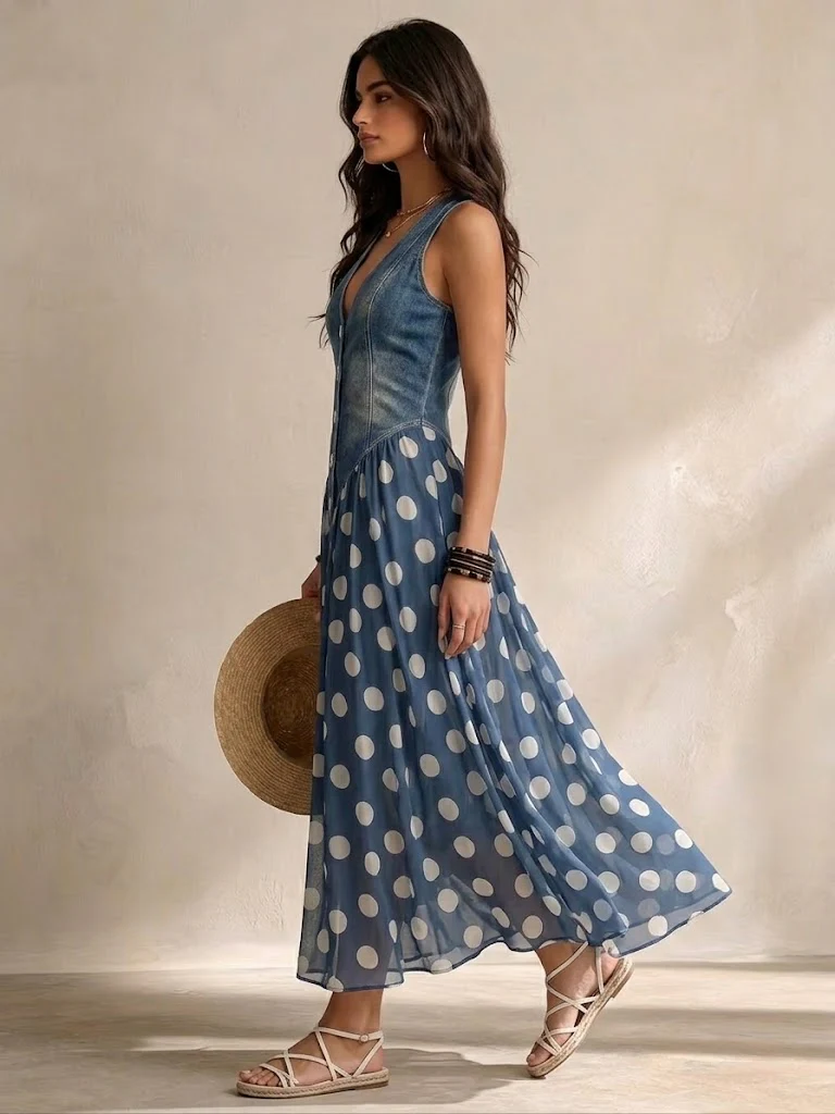 Bianca | Midi-Chiffonkleid mit Polka-Dot-Muster
