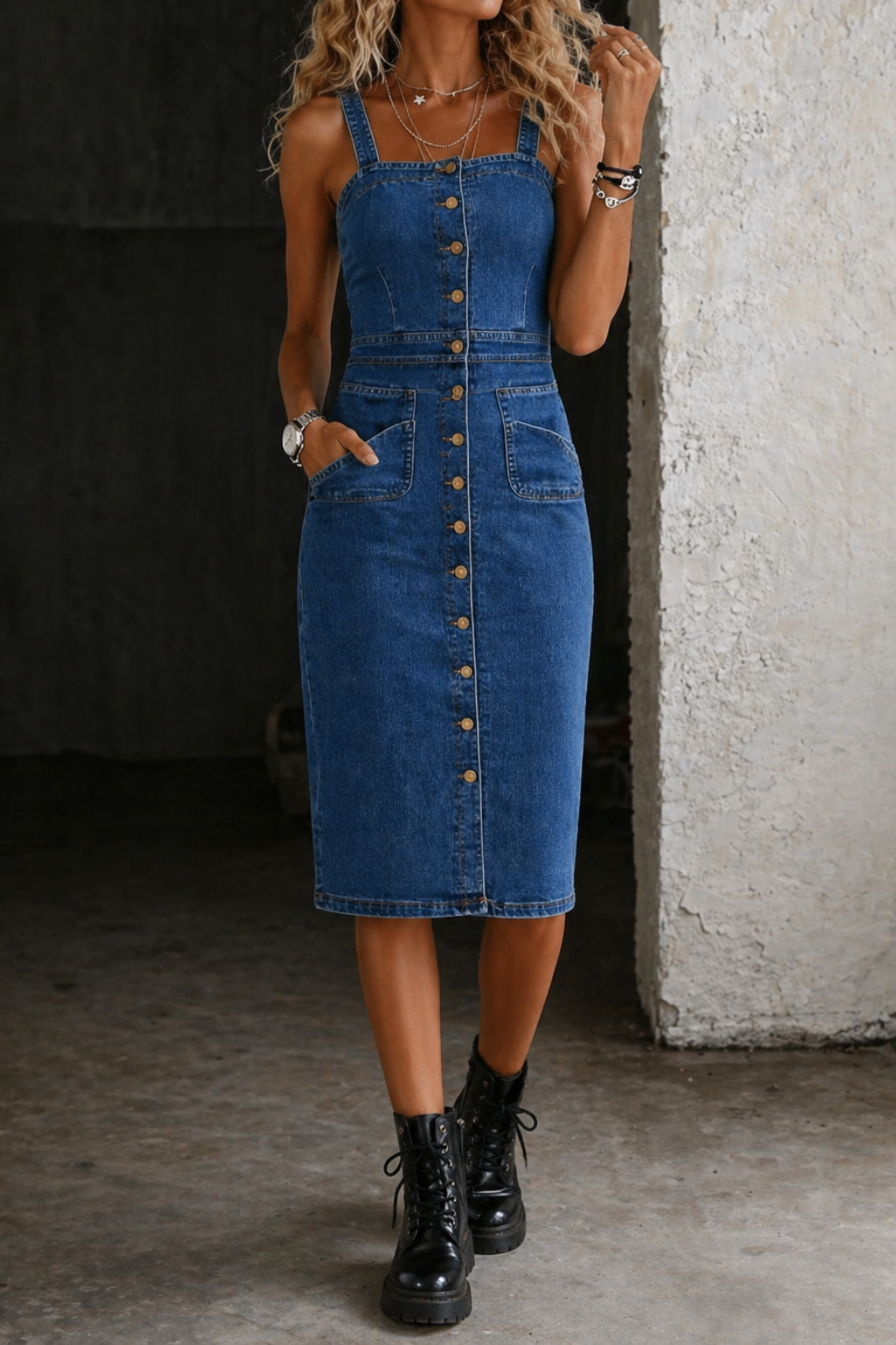 Indira | Denim Kleid mit Knopfleiste