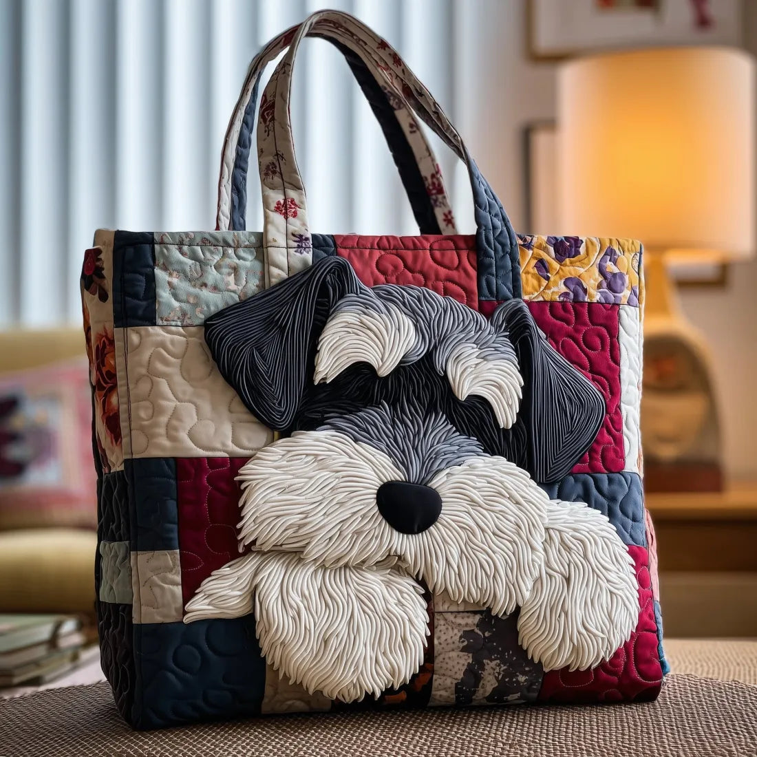 Gesteppte Tasche mit Schnauzer-Motiv