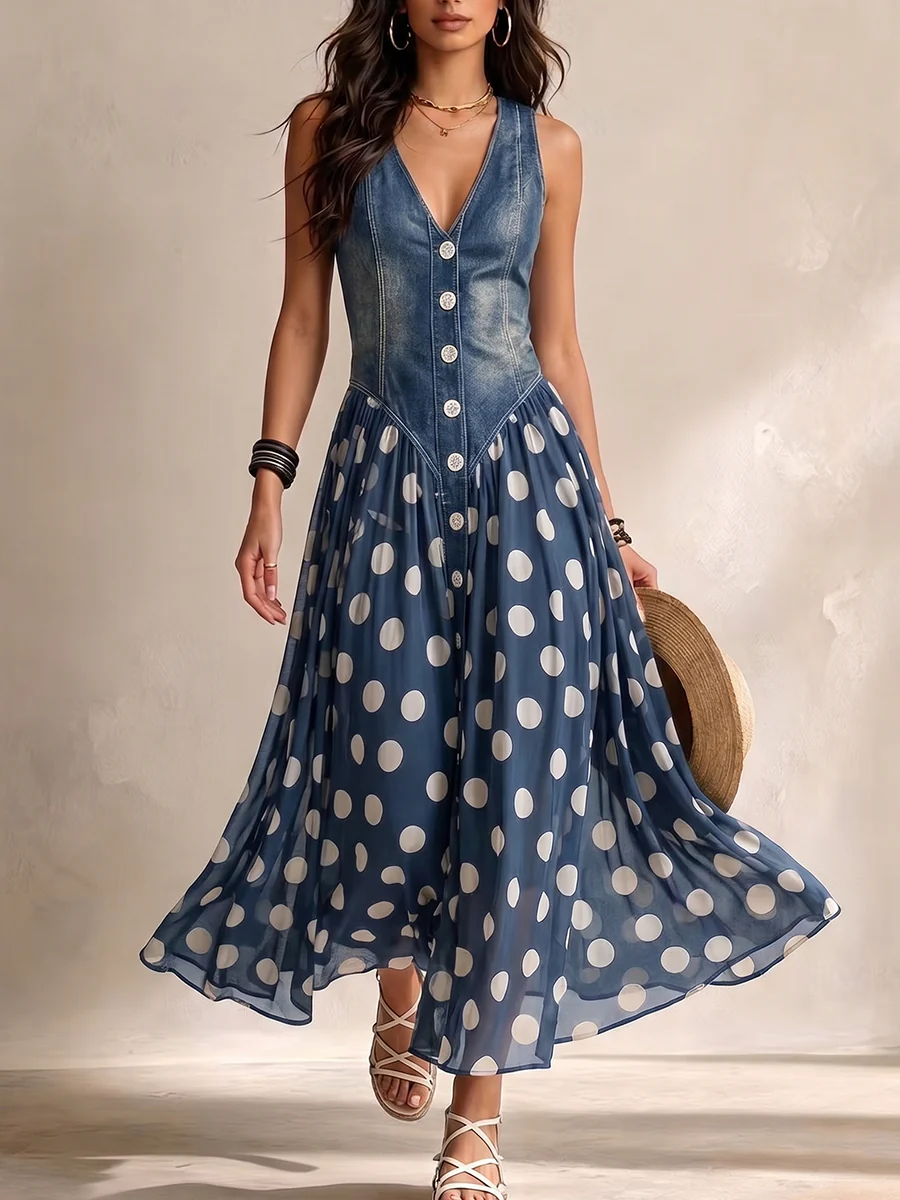 Bianca | Midi-Chiffonkleid mit Polka-Dot-Muster