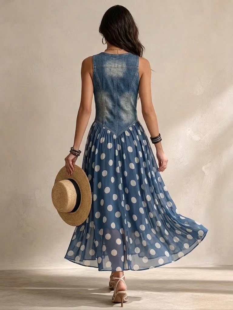 Bianca | Midi-Chiffonkleid mit Polka-Dot-Muster