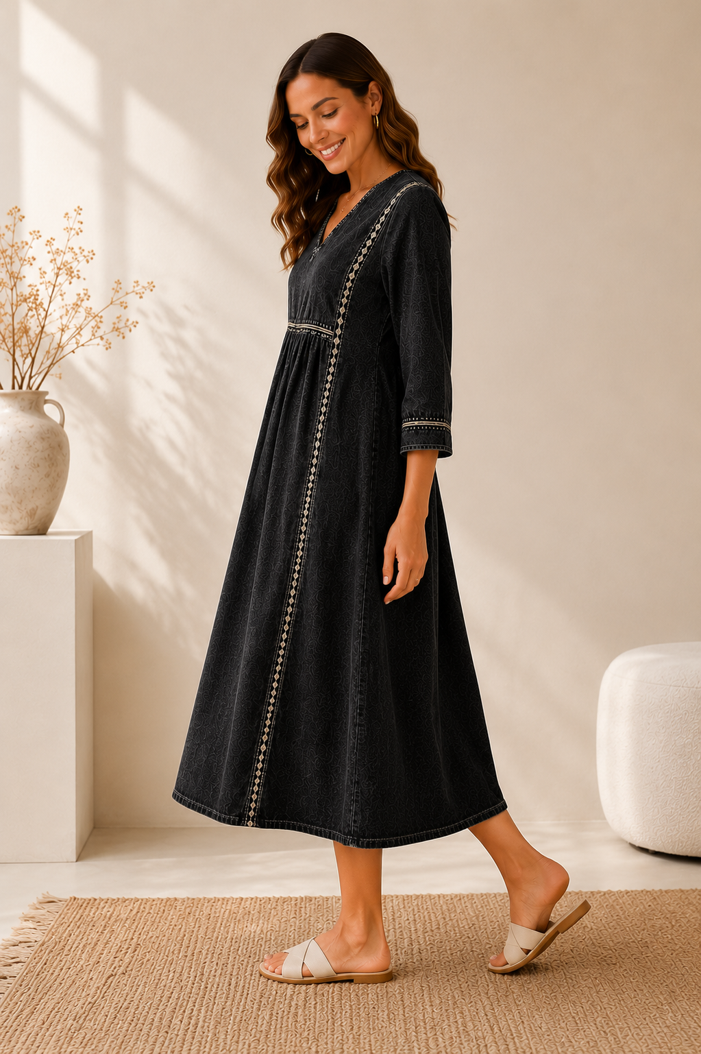 Melissa | Denimkleid mit langen Ärmeln und Rundhalsausschnitt