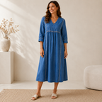 Melissa | Denimkleid mit langen Ärmeln und Rundhalsausschnitt