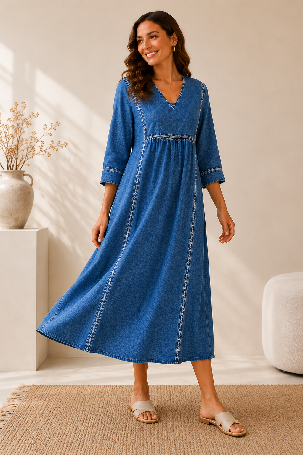Melissa | Denimkleid mit langen Ärmeln und Rundhalsausschnitt