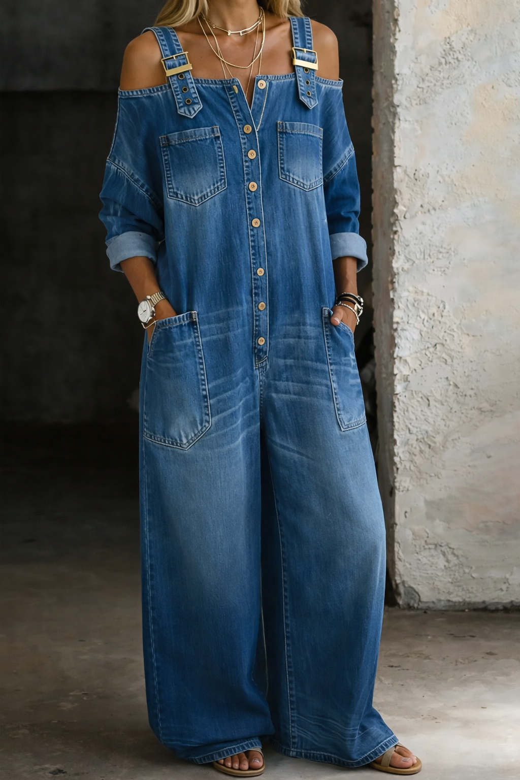 Sophia | Off-Shoulder Denim-Jumpsuit
