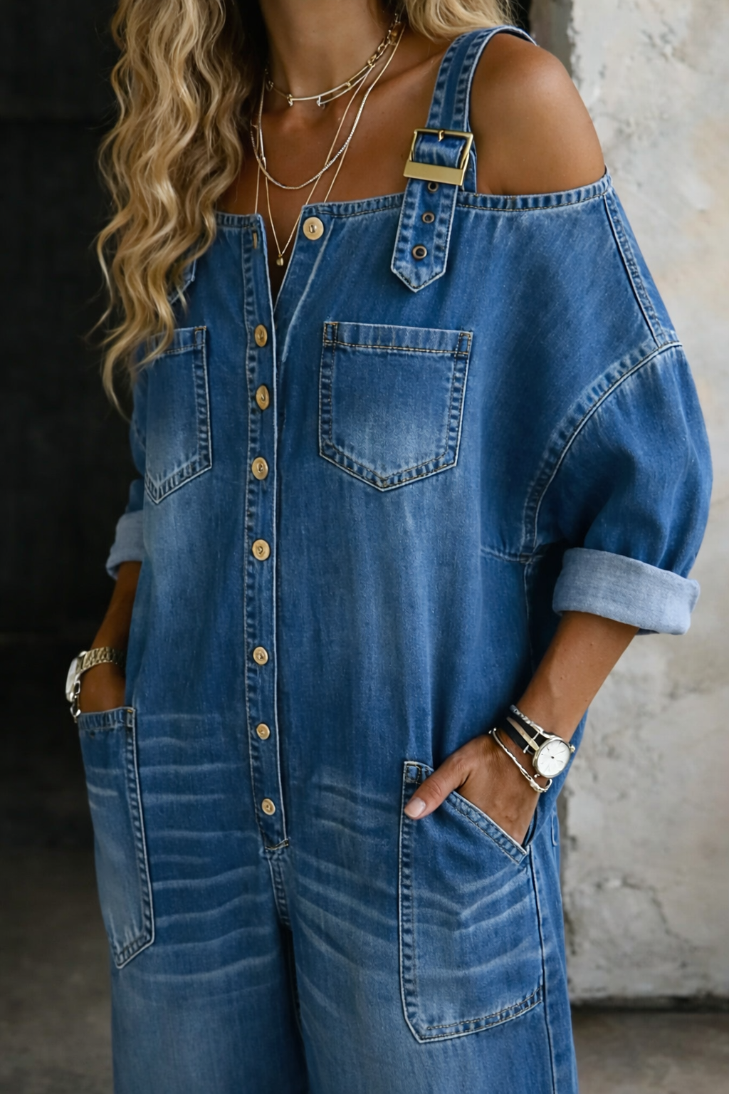 Sophia | Off-Shoulder Denim-Jumpsuit
