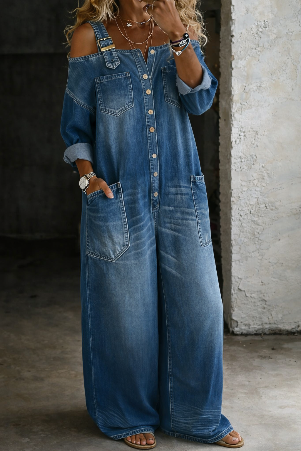 Sophia | Off-Shoulder Denim-Jumpsuit
