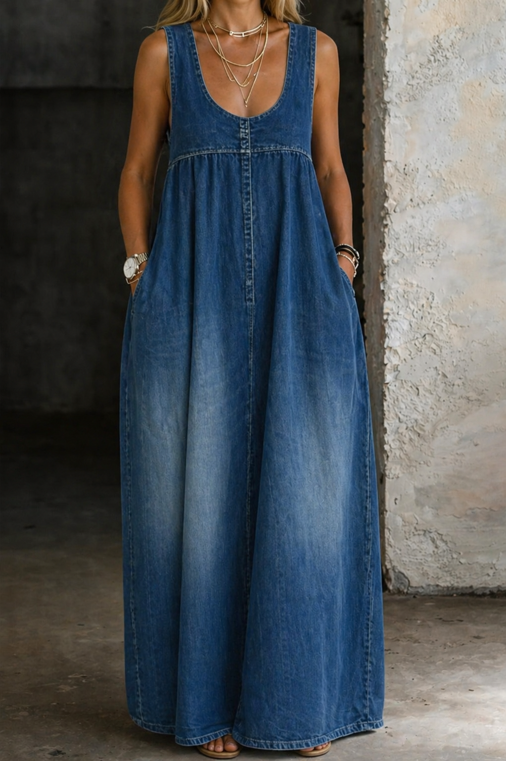 Veronica | Lockeres Denim-Westen-Kleid