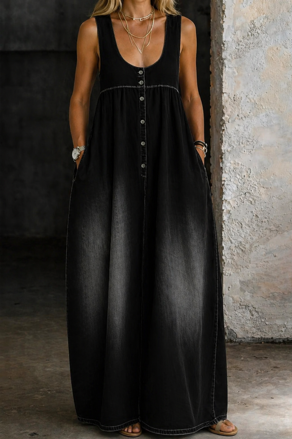 Veronica | Lockeres Denim-Westen-Kleid