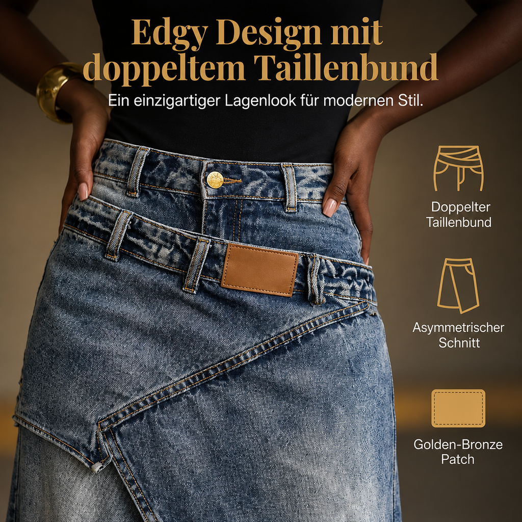 ✨Damen Denim-Maxirock mit mehrlagiger Taille