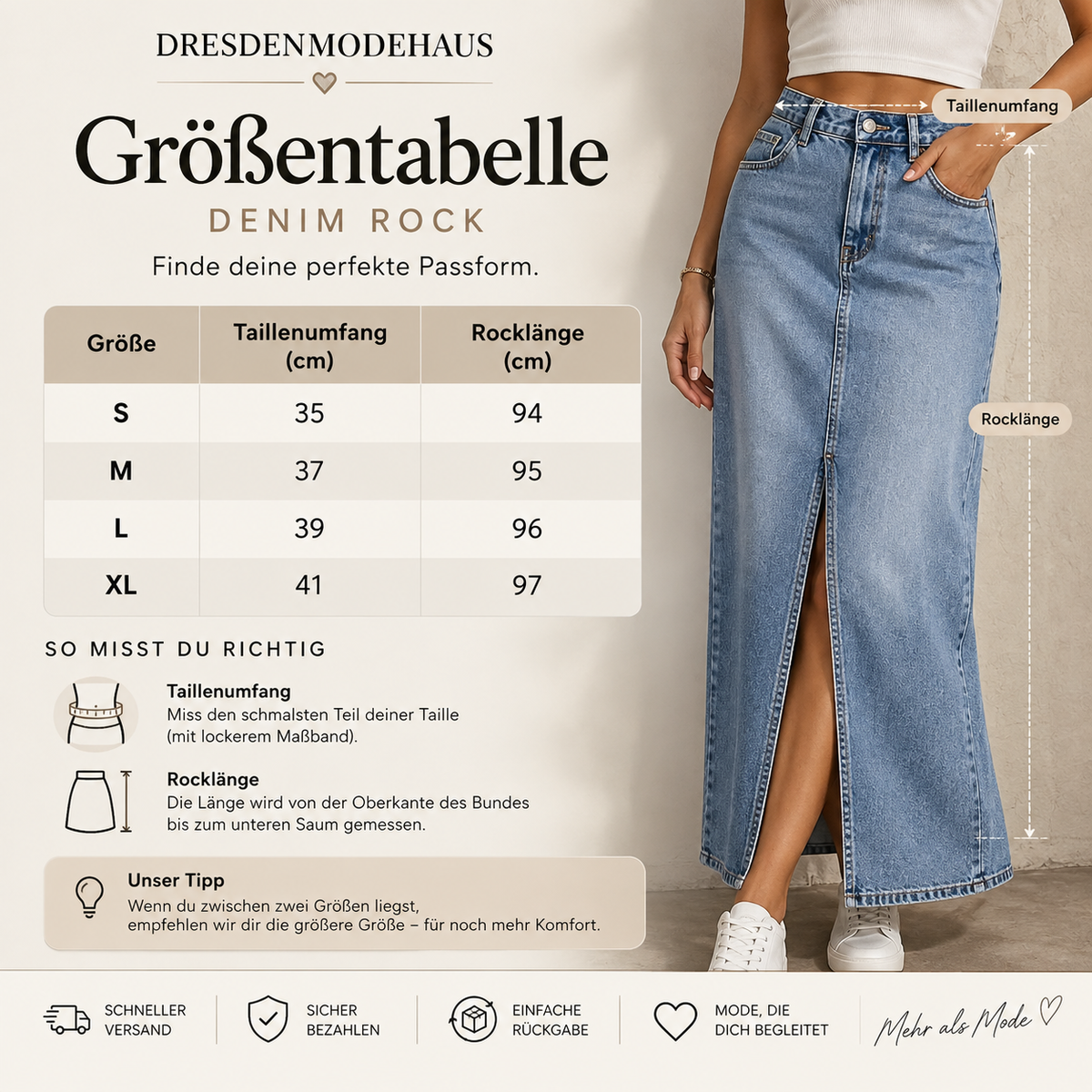 Dresden-Modehaus | Asymmetrischer Denim-Maxirock mit mehrlagiger Taille