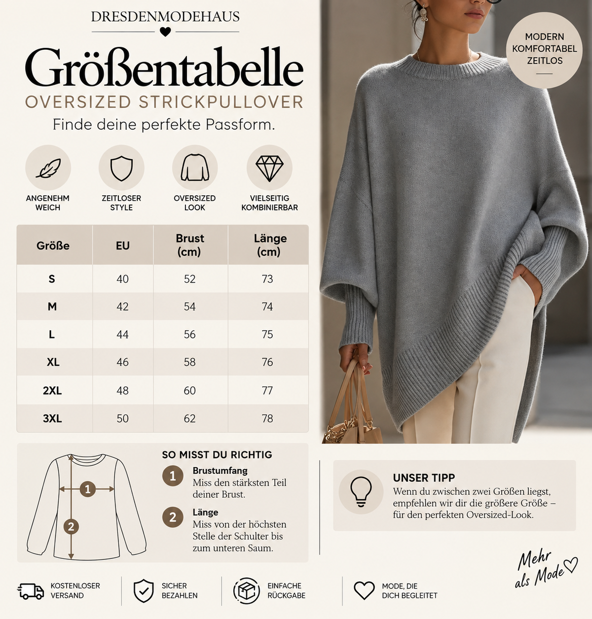 Oversized Strickpullover Damen - Rundhals.