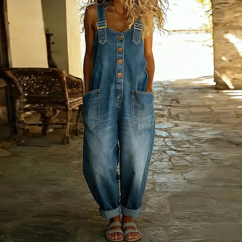 Carmen - Vintage-Overall aus weichem Baumwoll-Denim mit verstellbaren Trägern