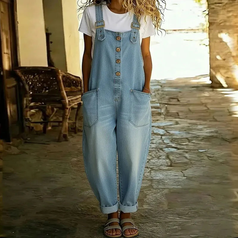 Carmen - Vintage-Overall aus weichem Baumwoll-Denim mit verstellbaren Trägern