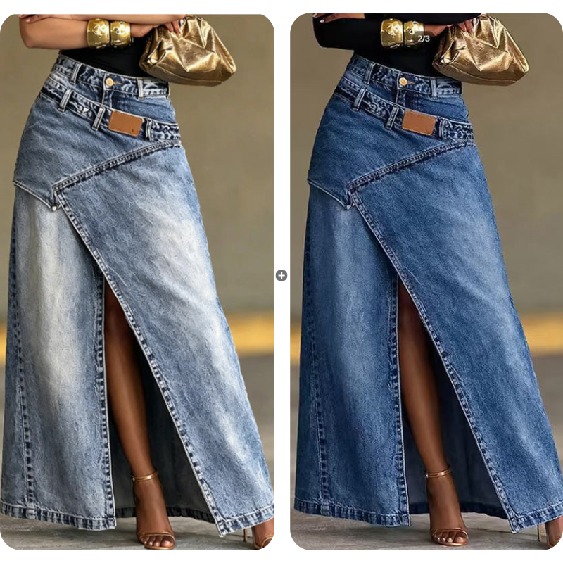 ✨Damen Denim-Maxirock mit mehrlagiger Taille