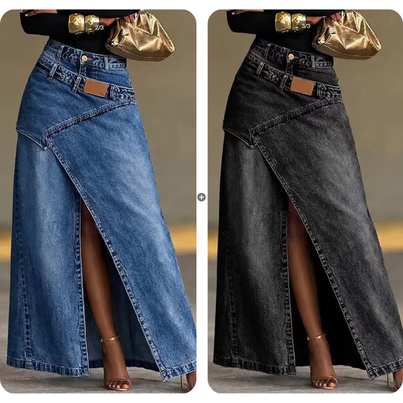 ✨Damen Denim-Maxirock mit mehrlagiger Taille