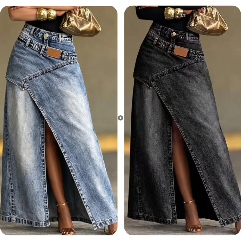 ✨Damen Denim-Maxirock mit mehrlagiger Taille