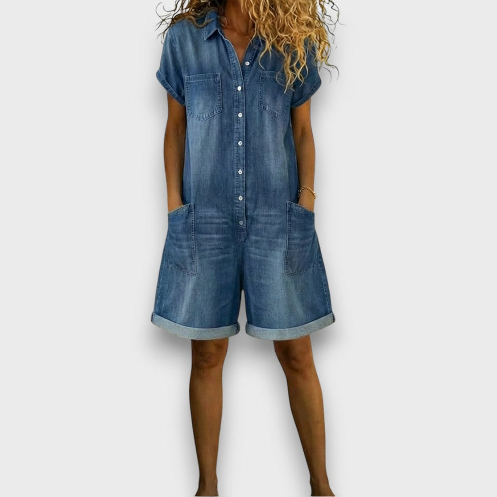 Sofía | Kurze Vintage-Latzhose aus Baumwolle im Denim-Look