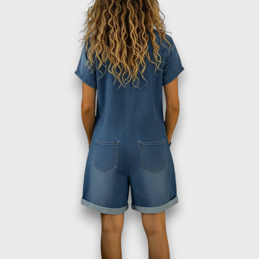 Sofía | Kurze Vintage-Latzhose aus Baumwolle im Denim-Look