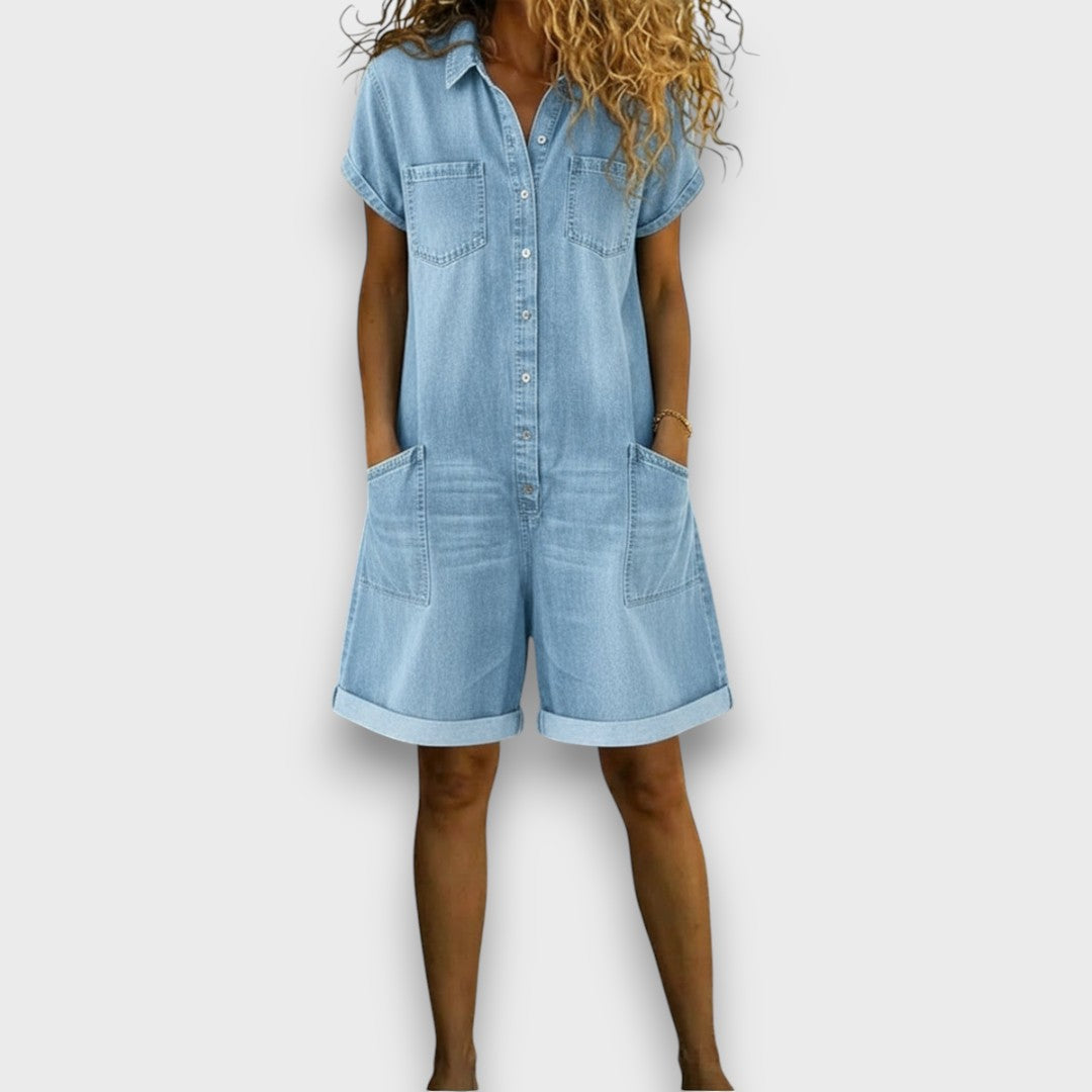 Sofía | Kurze Vintage-Latzhose aus Baumwolle im Denim-Look