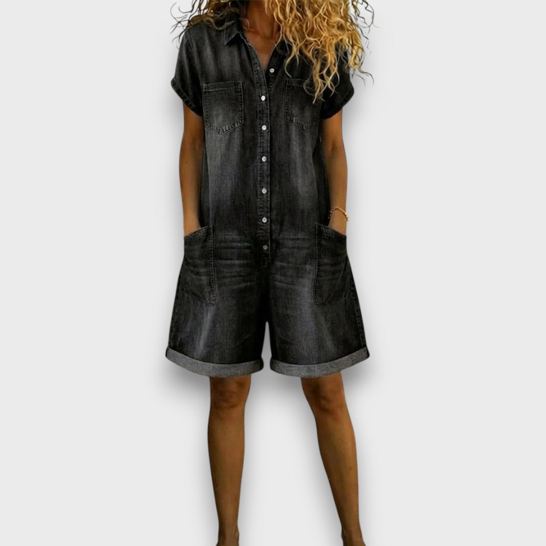 Sofía | Kurze Vintage-Latzhose aus Baumwolle im Denim-Look