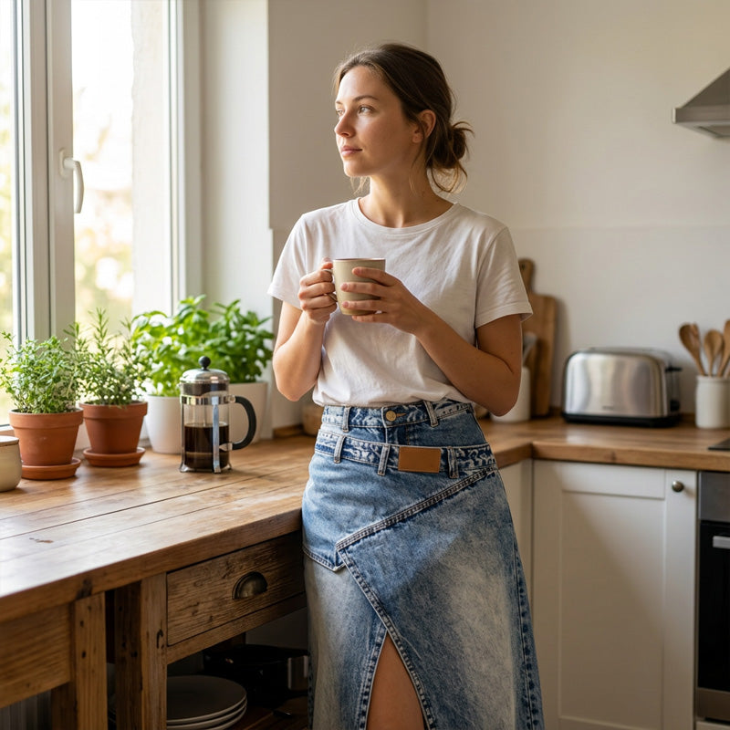 ✨Damen Denim-Maxirock mit mehrlagiger Taille