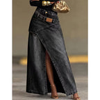 ✨Damen Denim-Maxirock mit mehrlagiger Taille