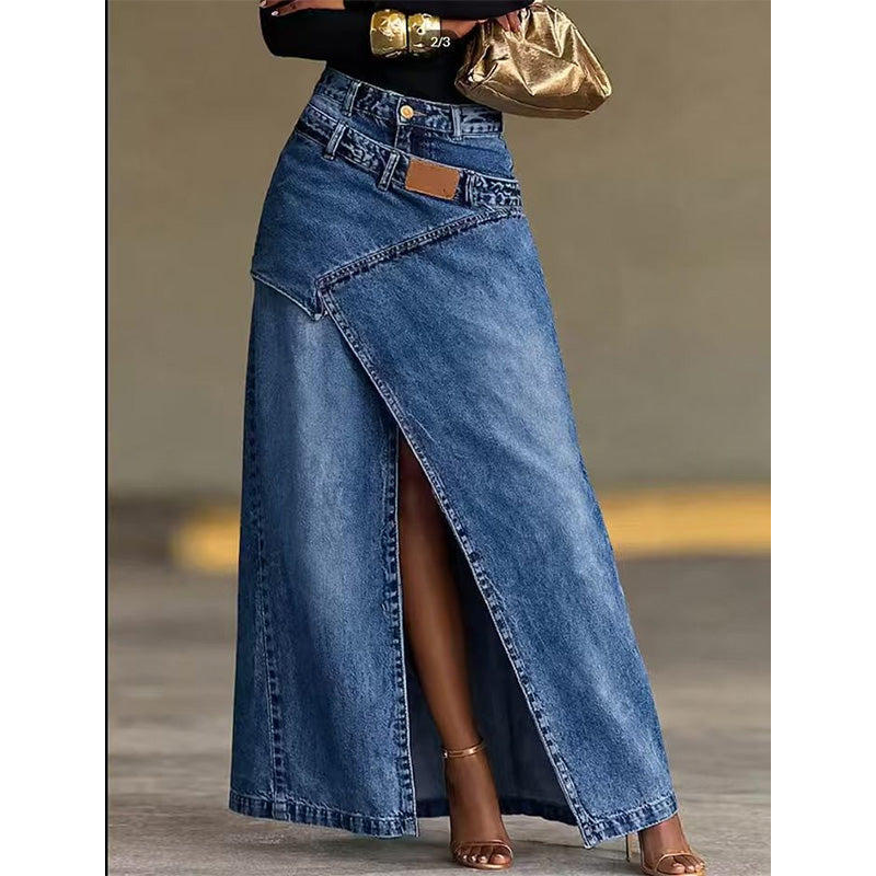 ✨Damen Denim-Maxirock mit mehrlagiger Taille