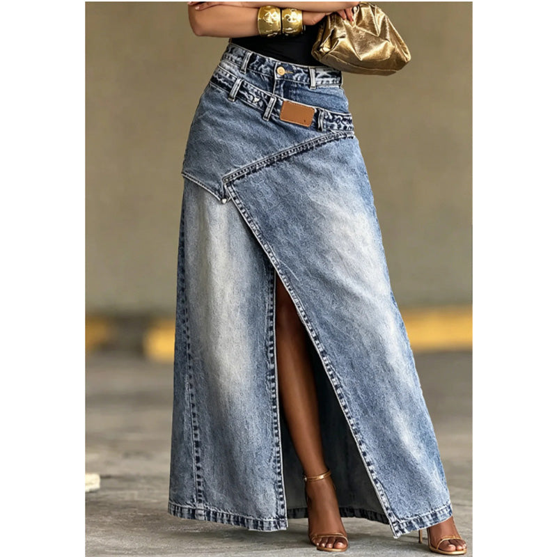 ✨Damen Denim-Maxirock mit mehrlagiger Taille